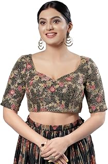 Vamas Women's Silk Padded Self Design Half Sleeve Readymade Saree Blouse (X-1159.ELB) Price In India