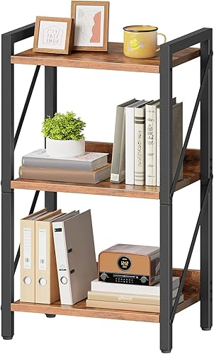 HOOBRO Estantería industrial de 3 niveles, organizador de almacenamiento para libros, estantería pequeña con marco de metal para sala de estar,
