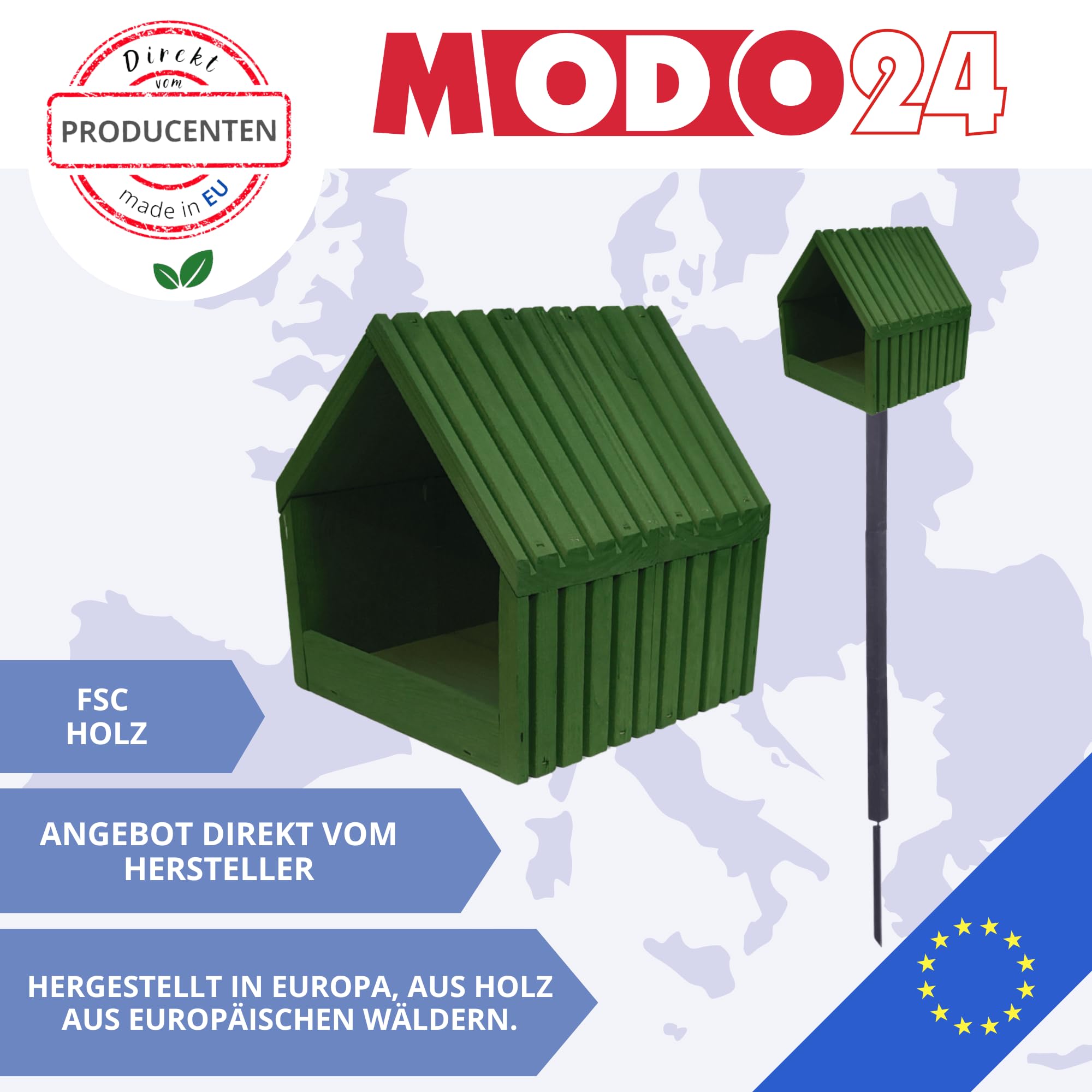 Vogelhaus mit Ständer aus FSC® Holz, Vogelkäfig mit Dach, Wetterfestes Vogelfutterhaus für Garten & Balkon, Futterstation für Vögel, Nistkasten Vogelschutzhaus, 117x24x22, Farbe: Braun