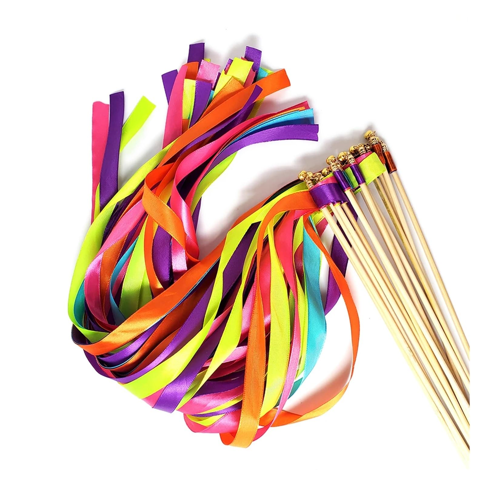 Bunte Farbbandstäbe， Hochzeit, Party, Tanz, Bänder, Zauberstäbe, Glocken, Luftschlangen, mehrfarbig, Packung mit 20 oder 50 Stück(Mix Color,50pcs)