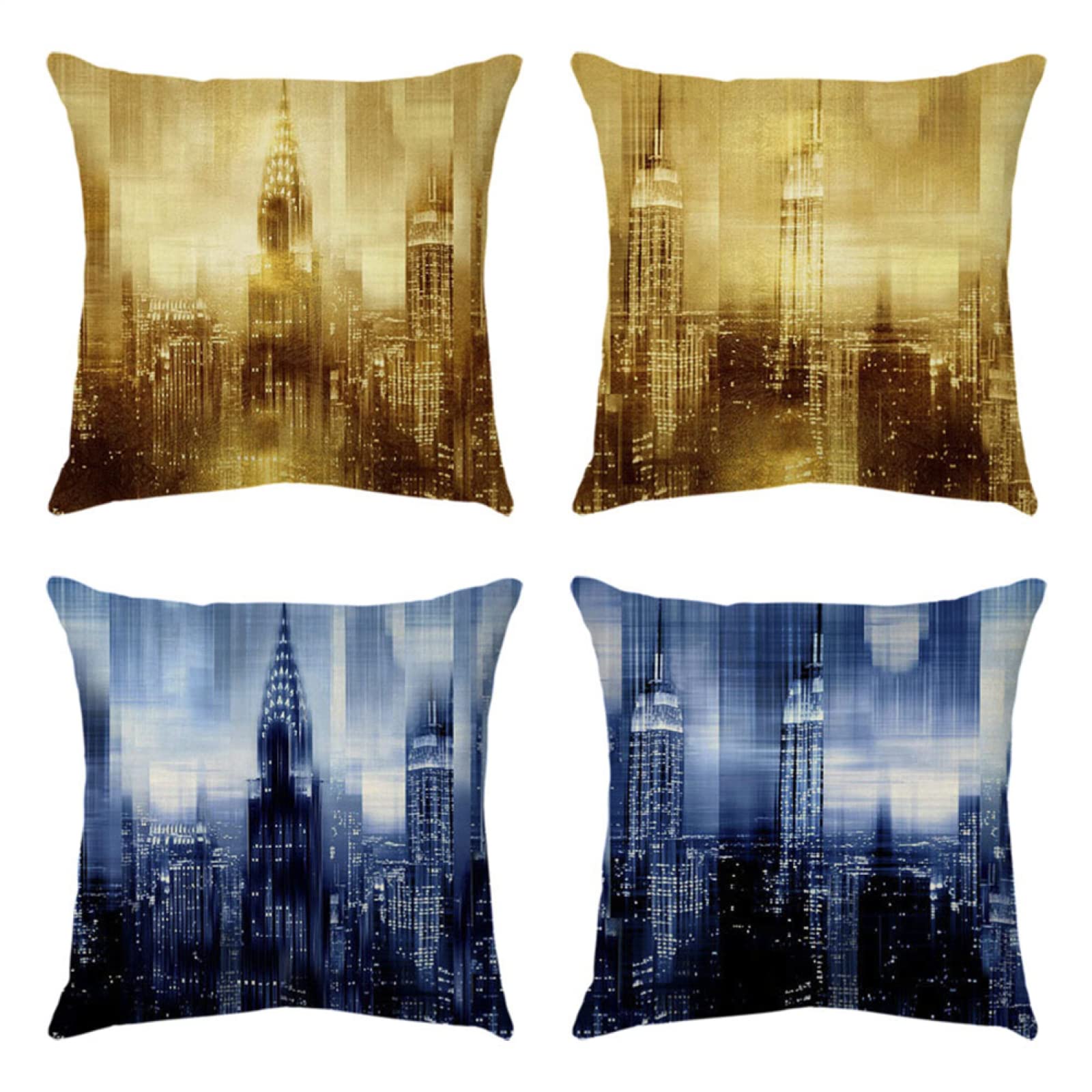 4 Piezas Funda de Almohada Paisaje De La Ciudad Fundas de Cojín Terciopelo Sencillo y Decorativo para Sofá Camas Dormitorio Coche Lino Cojines Throw Pillow Covers 80x80cm/32x32 Inch