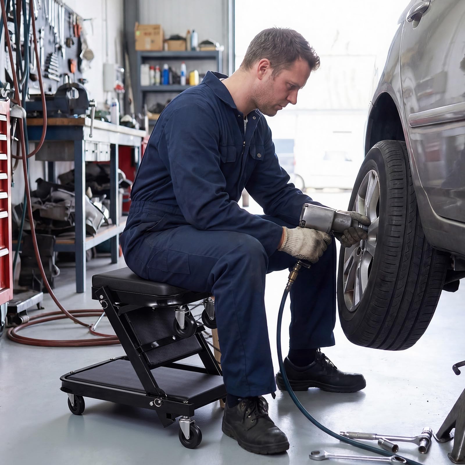 VEVOR Lettino Pieghevole sotto Auto Carico 218 kg con 6 Ruote Piroettanti, Sdraio da Meccanico Pieghevole 1015 mm sotto Veicoli Riparazioni Auto da Officina Garage, Acciaio al Carbonio, Colore Nero