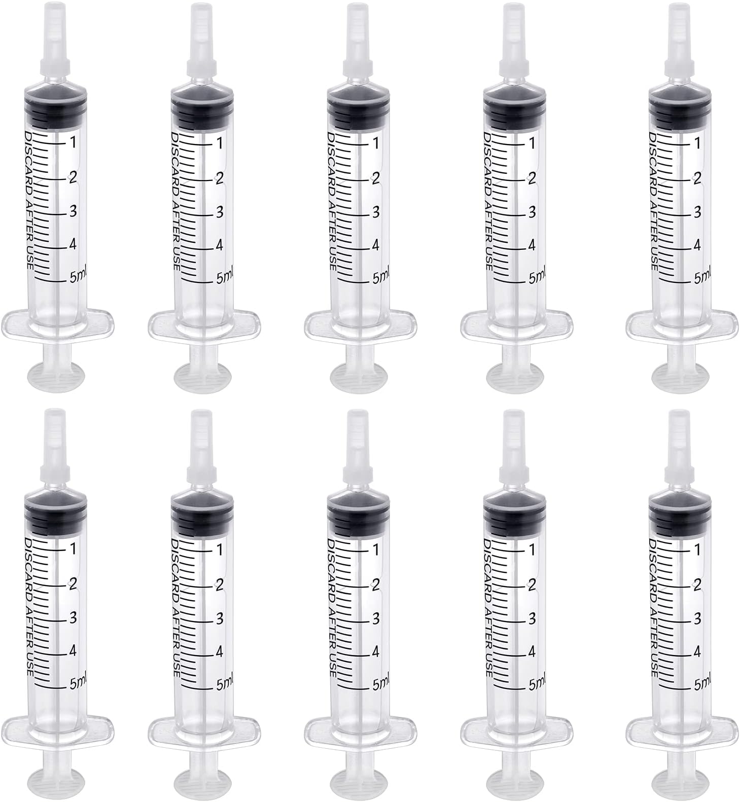 HIQUAY 10 Pack Plastic Syringe With Cap, 5 ML Syringes Without Needle, Multiple Uses Measuring Syringe Tools, Individually Sealed with Measurement For Animal Feeding Plant Watering Liquids