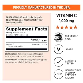 NatureWise Vitamin C 1000mg Capsules - Extra Strength Vegan Vitamin C for Daily Antioxidant & Immune Support - Non-GMO, USA Manufactured - 60 Capsules[60-Day Supply]
