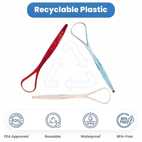 Miniatura 4 de Raspador de lengua (paquete de 3) 100% libre de BPA, dentista diseñado para un aliento fresco, limpiador de lengua de plástico Dr. Nick's White y