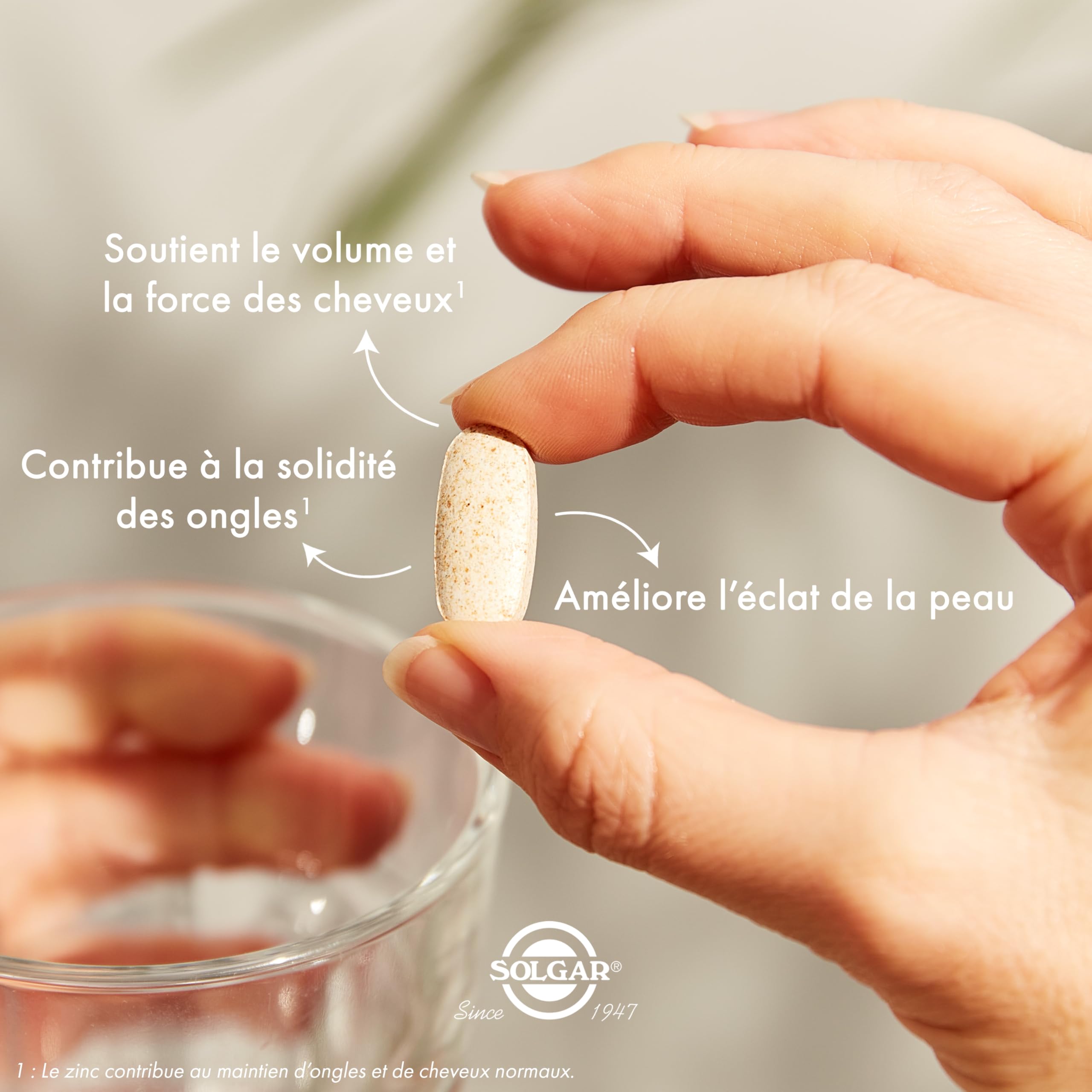 Solgar Peau, Ongles, Cheveux - Beauté - Nutriments essentiels : Zinc, Vitamine C, Acides Aminés, Cuivre - Forme Brevetée de MSM - Complément Alimentaire - Flacon de 120 comprimés