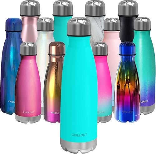 Miniatura 36 de CHILLOUT LIFE Botella de agua de acero inoxidable de 17 onzas de doble pared aislada con forma de botella de cola para bebidas frías y calientes,