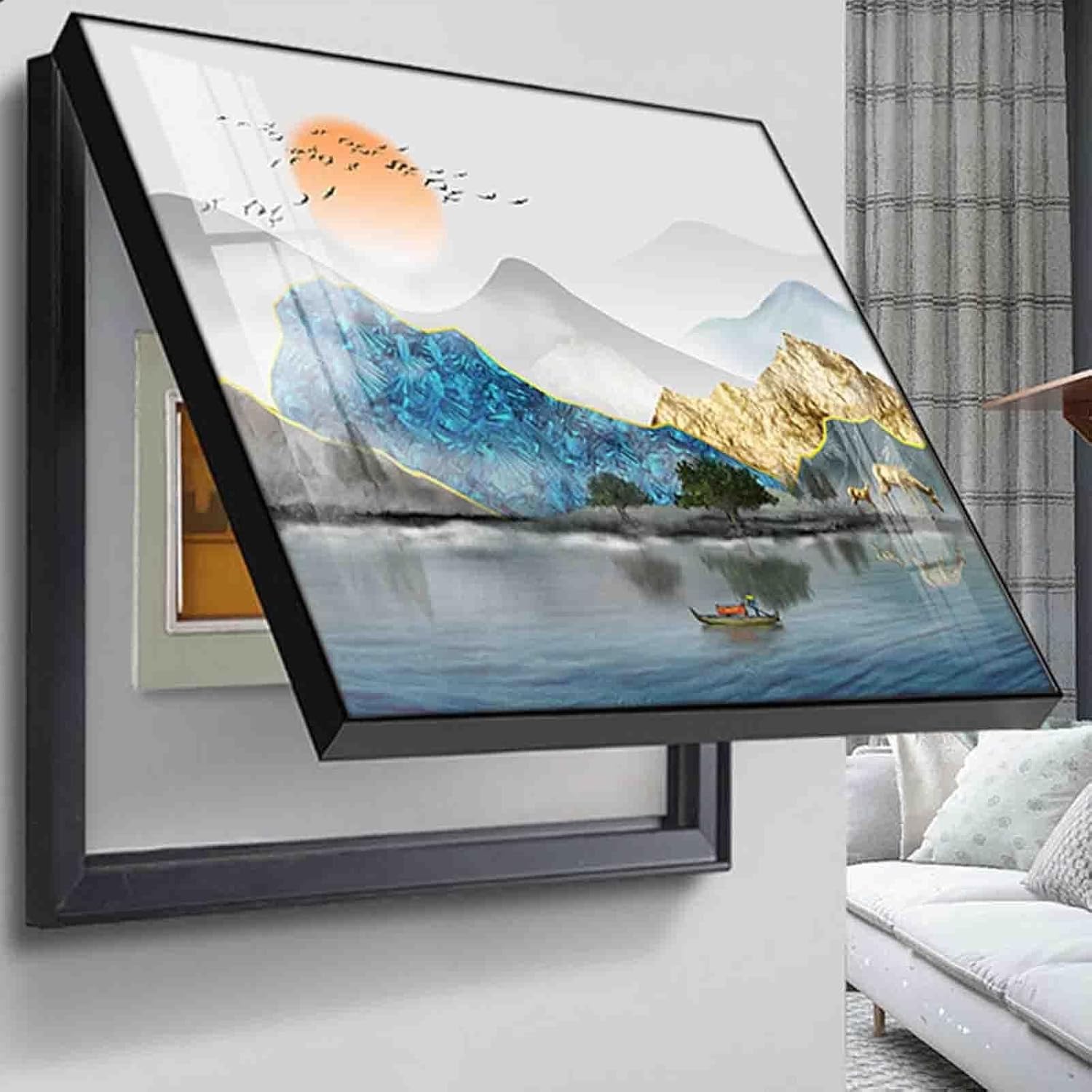 Electric Meter Box Decorative Painting Cover Cabinet - Wall Mounted Hidden Design for Living Room,