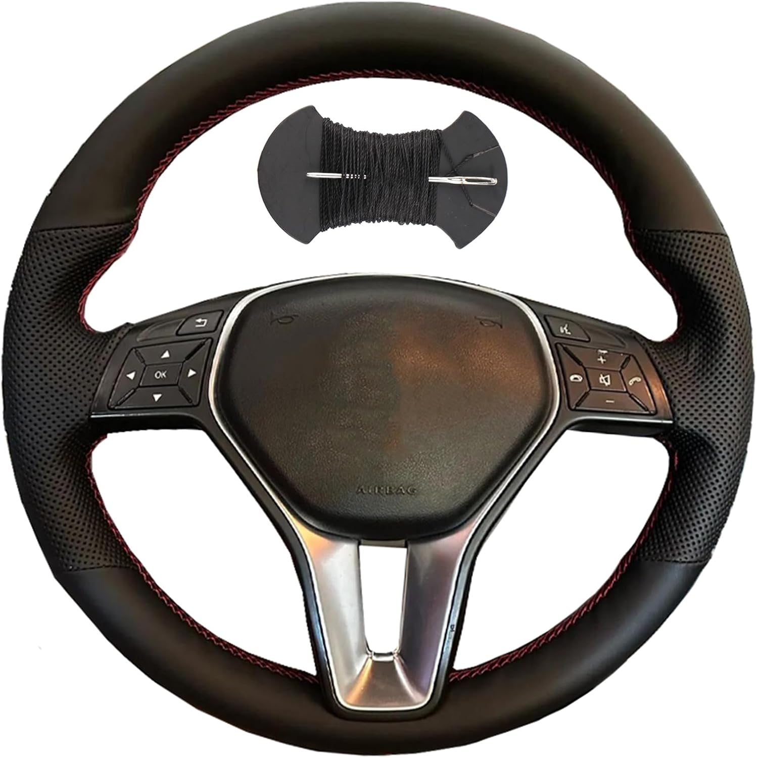 Car Steering Wheel Cover Microfiber Leather Stitch Wheel Wrap Fit for Mercedes Benz W176 W246 A-Class C-Class W204 C117 C218 X218 W212 C207 A207 X156,Black