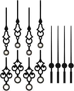 Small Clock Hands Only (Black, 8 Set, Antique) for Clocks with Face Diameter of 140mm/5.51in or More, Thick Mounting Hole, Mini Mantel Quartz Parts Table Watch Handles Kits Bulk DIY Repair Tools