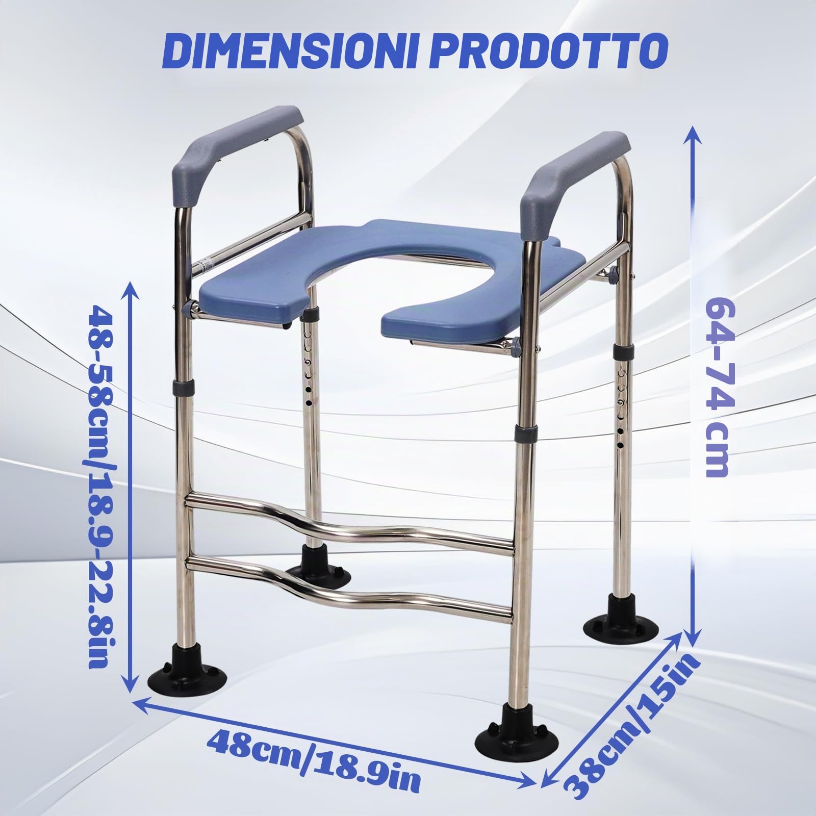 Rialzo Per Water Per Anziani, Sedia WC Regolabile In Altezza. Alzawater Per Protesi Anca. Altezza 64-74 Cm, 48 x 38 Cm, Adatto Ad Anziani, Donne Incinte E Persone Con Mobilità Ridotta.