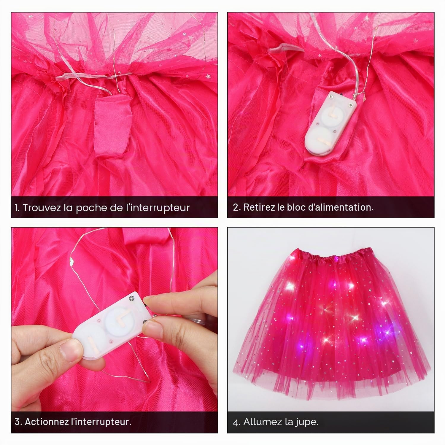 Wishstar Jupe en Tulle pour Femmes, Robe Danse à Paillettes étoilées, Mini-Jupe Extensible avec Lumières LED, Jupe Tutu 45cm pour Adultes, Robe de Danse pour Adolescentes Carnaval Ballet