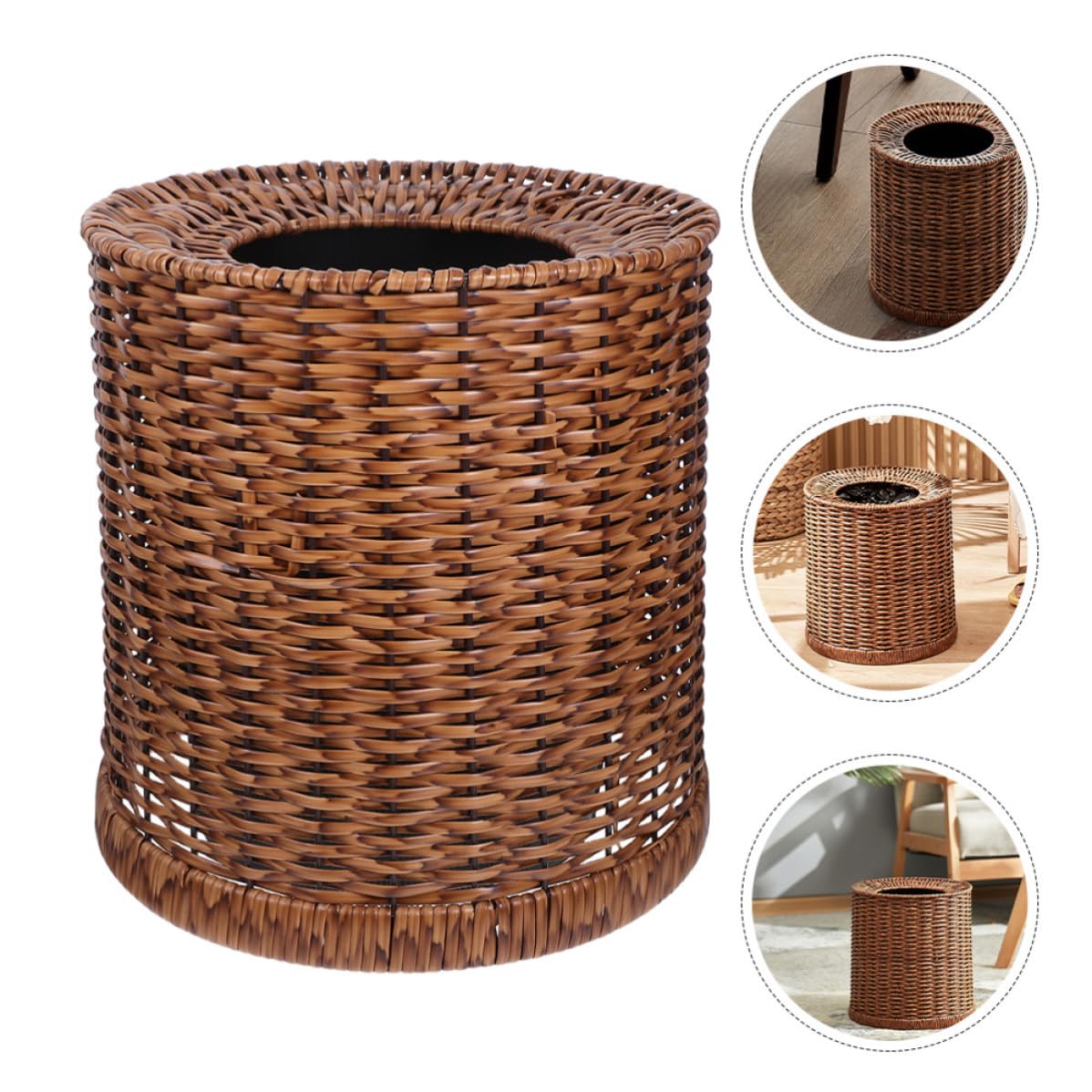 ORFOFE Mülleimer Großer Papierkorb Retro 12l aus Geflochtenem Material Robust und Leicht zu Reinigen für Wohnzimmer und Schlafzimmer Zuhause