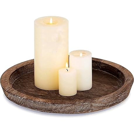 Round Wooden Serving Tray for Decor, Kitchen Table Centerpieces Decor Decorative Tray,...