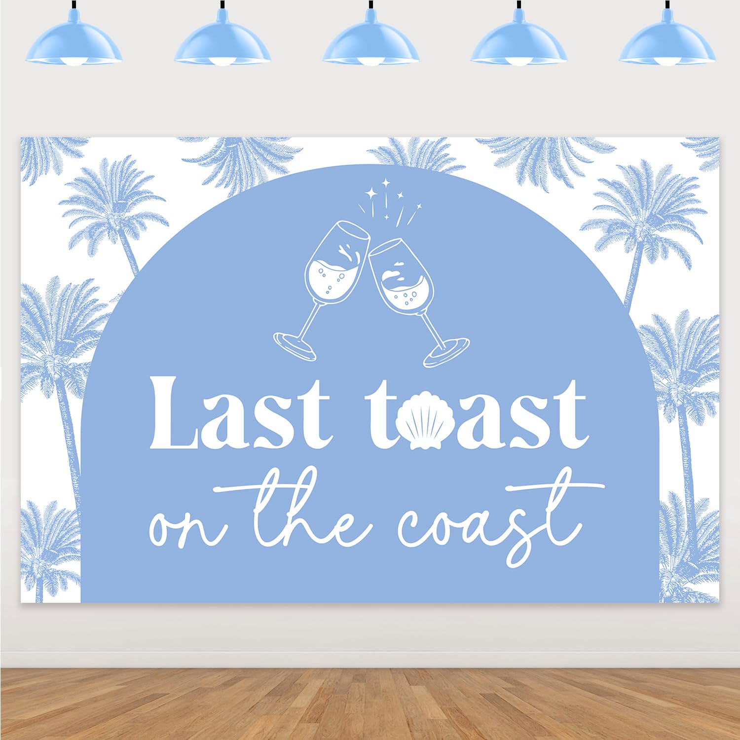 Last Toast on The Coast Backdrop Coastal Beach Bachelorette Party Decorations Blue Shell Champagne Photography Background Cloth Banner for Women