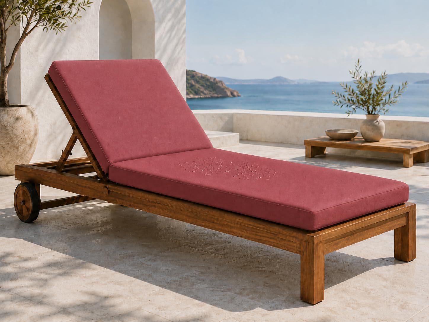 L S U Sun Lounger Cushion Waterproof Recliner Pad Removable Cover Zipper Outdoor Garden Deck Bed (Maroon)