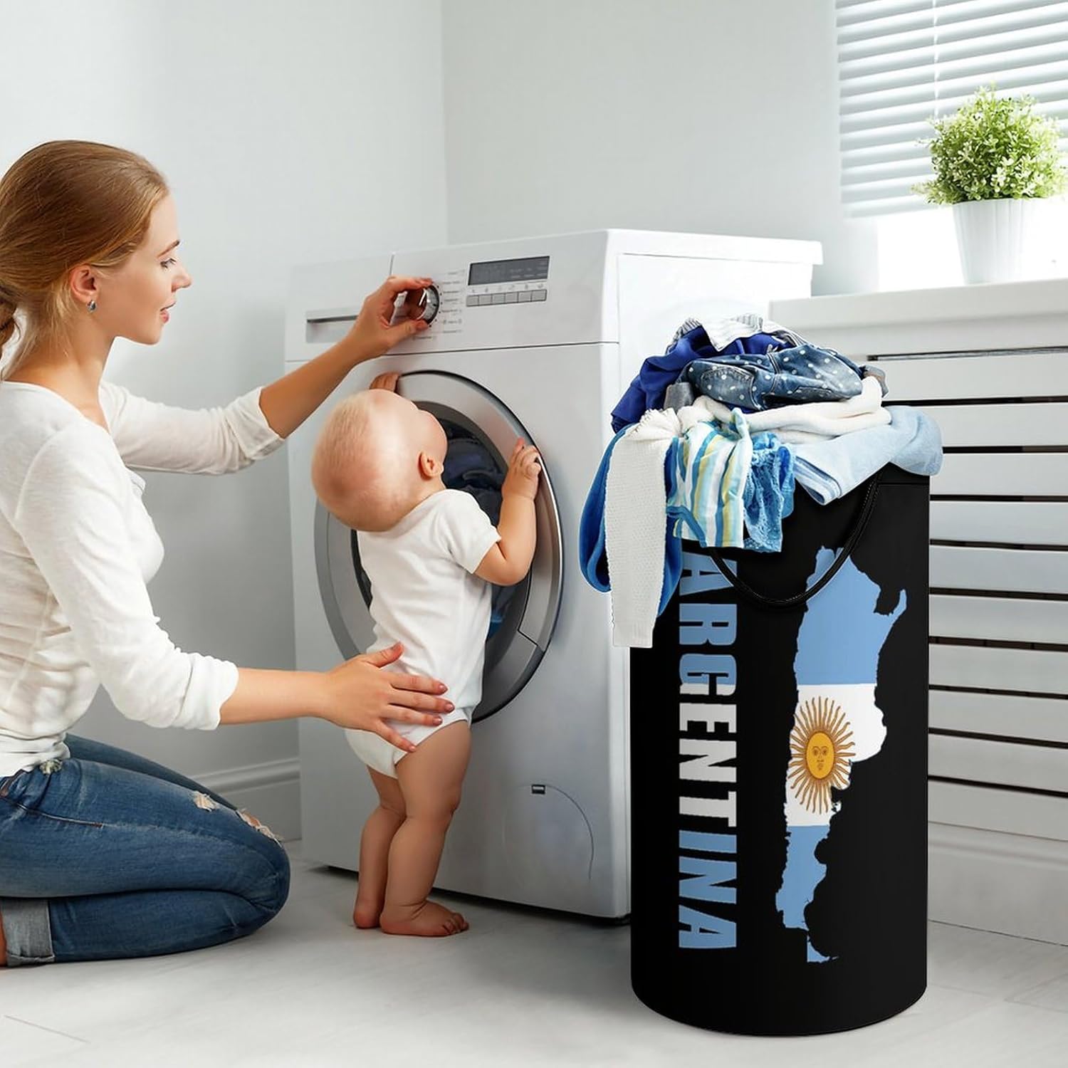 Argentina Flag Large Laundry Basket Laundry Hamper Bag Washing Bin Clothes Bag Collapsible Tall With Handles Travel Bathroom College