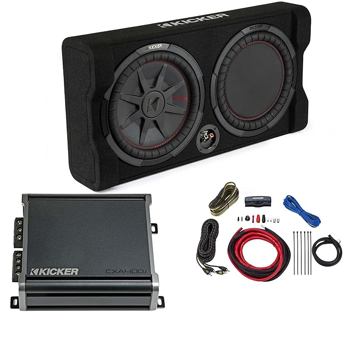 Buy Kicker Comp RT 12 Inch Thin Down Firing Enclosure Package with 46CXA4001 Amplifier and Wire 
