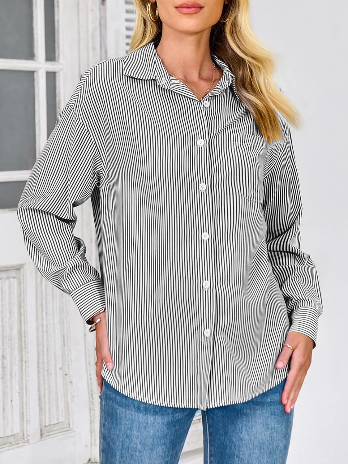 PRETTYGARDEN Womens Button Down Shirts Striped Long Sleeve Casual Collared Office Business Work Blouses Tops Spring Clothes - Image 5