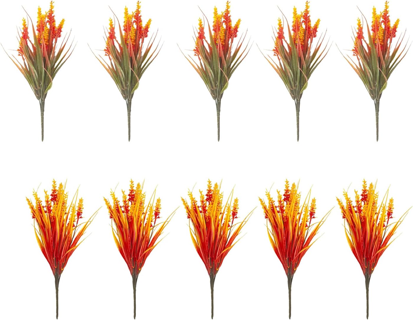 30 Bundles Outdoor Artificial Fall Flowers UV Resistant Faux Lavender Orange/Red Artificial Fall Plant for Garden Porch Farmhouse Autumn Harvest Thanksgiving Wedding Decor