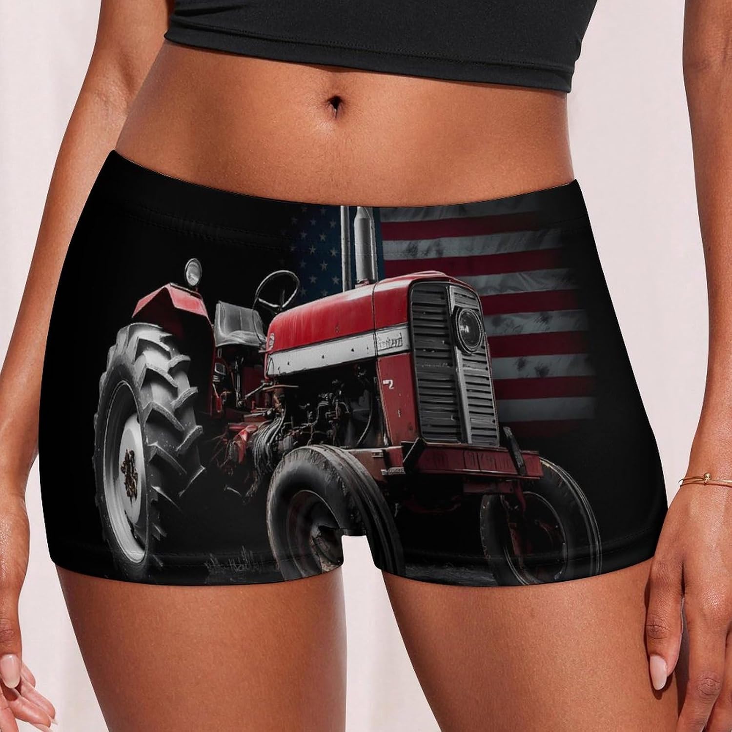 Farm Tractor U.S. Flag Funny Women's Boxer Briefs Breathable Underpants Trunks Stretch Underwear