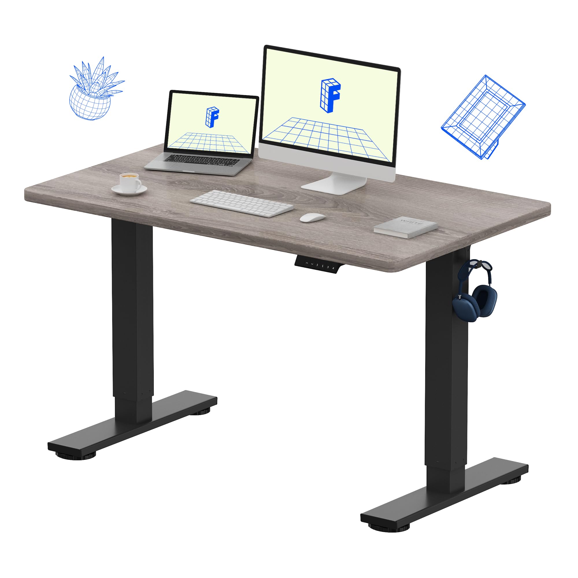FLEXISPOT EN1 One-Piece Standing Desk with 1-Inch Thick Desktop, 48"x30" Electric Height Adjustable Desk for Home Office & Multi-Device Workstations,