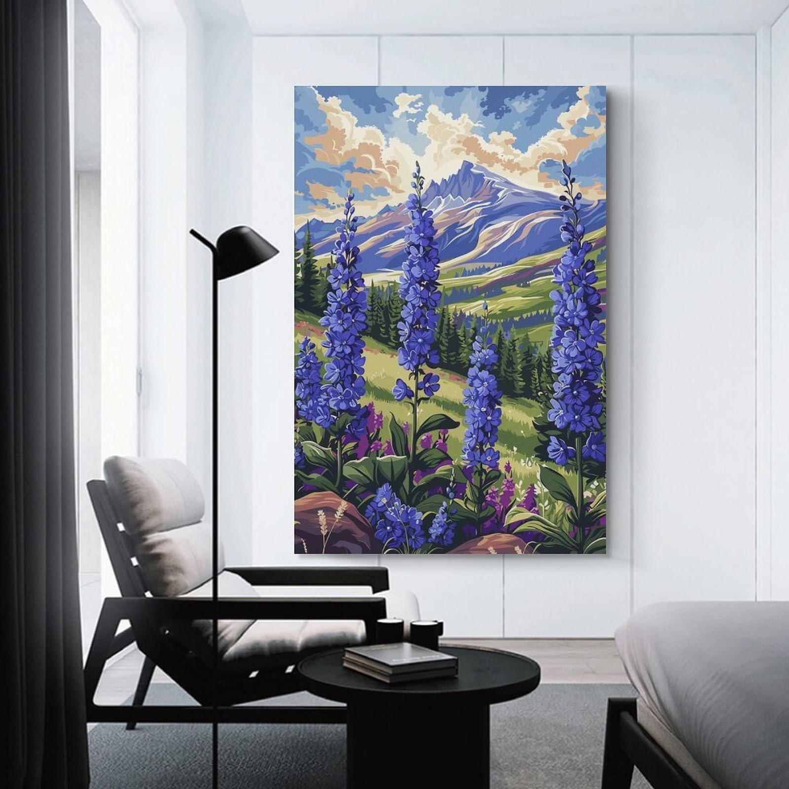 Junmoney Canvas Wall Picture Mountain Wildflowers, 20x30inch(50x75cm), for Calm Bedrooms, Home Corners Or Flats, Decorative Wall Art for Cosy Rooms
