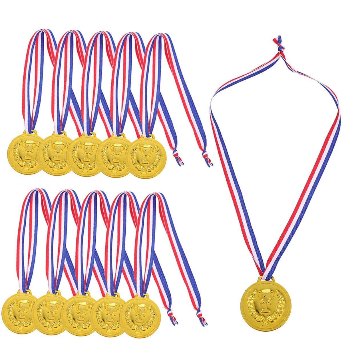 STOBAZA Medaglie con Nastro Resistenti Oro 50 Pezzi in Lega di Zinco Sportive e Perfette per Premiare Vincitori con Atmosfera Competitiva per Feste e Competizioni per Bambini
