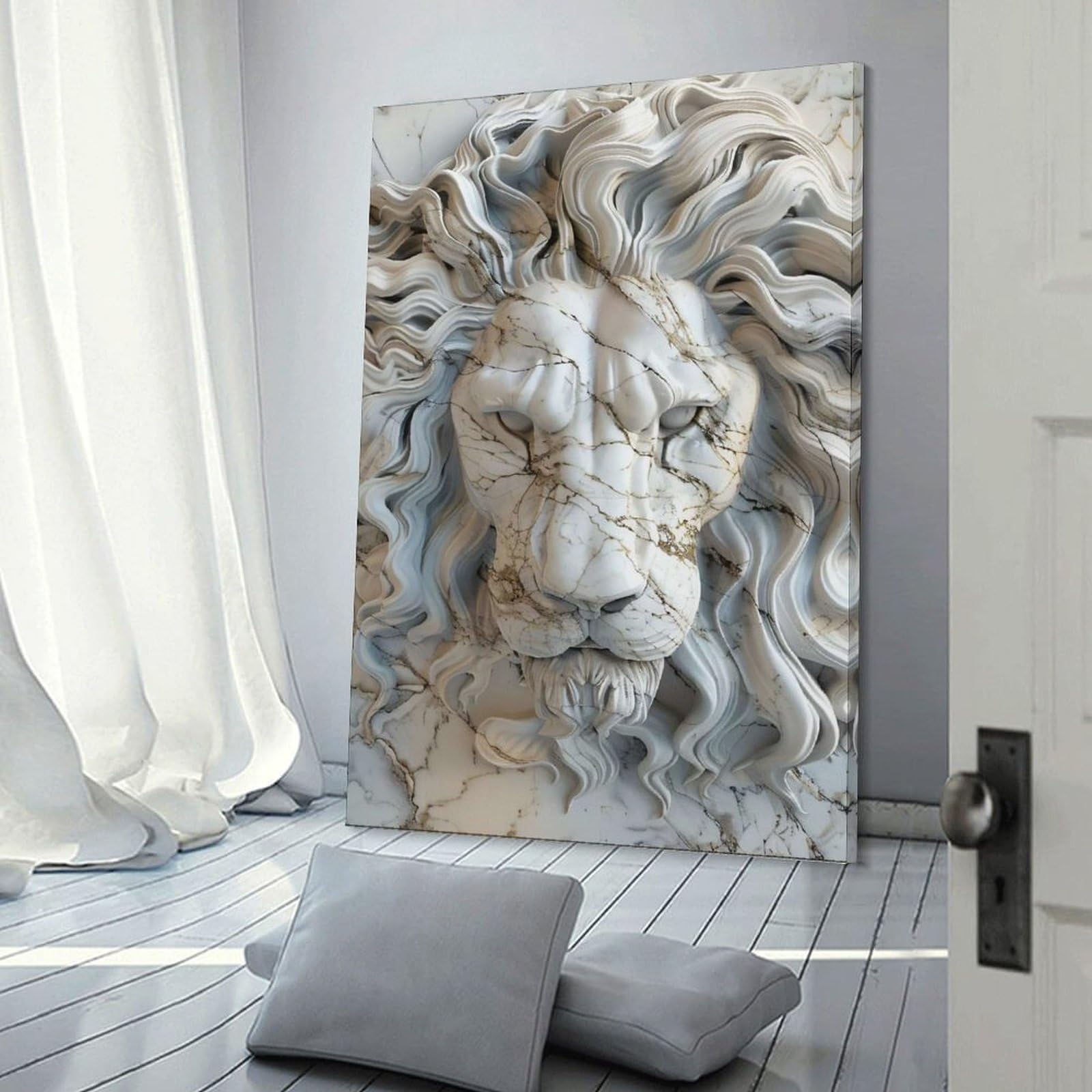 Junmoney Marble Lion Head Statue Decorative Wall Artwork 24x36inch(60x90cm), for Front Hall, Corridor Or Welcome Spaces, Decorative Wall Art for Narrow Spaces