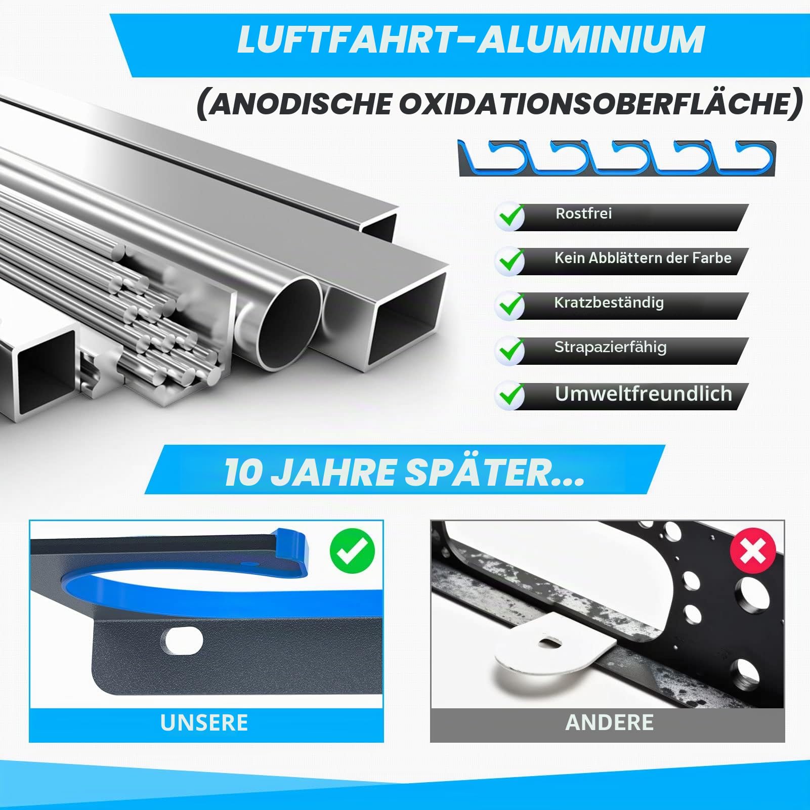 PLUSINNO 2 Stück H5 horizontale Angelruten-/Rutenhalter, Angelrutenhalter für Garage, Wand oder Deckenmontage, Angelrutenhalter, Luftfahrt-Aluminium-Rutenhalter für 10 Ruten oder