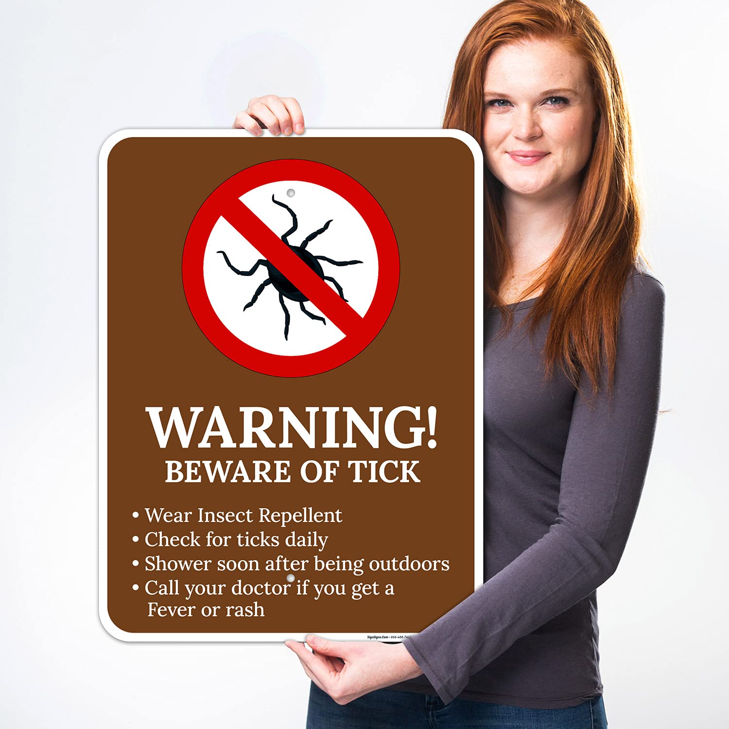 Warning Beware of Ticks with Symbol Sign, 18x24 Inches, Rust Free .063 Aluminum, Fade Resistant, Made in USA
