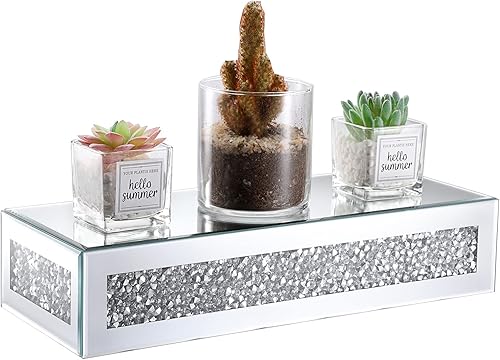 JUXYES Estantes flotantes de pared de diamante triturado con cristal brillante para exhibición, estante de exhibición de arte de pared, soporte de