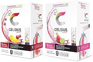 CELSIUS On-the-Go Powder Stick, Combo Pack of Dragonfruit Lime and Cranberry Lemon, 28 Piece Assortment