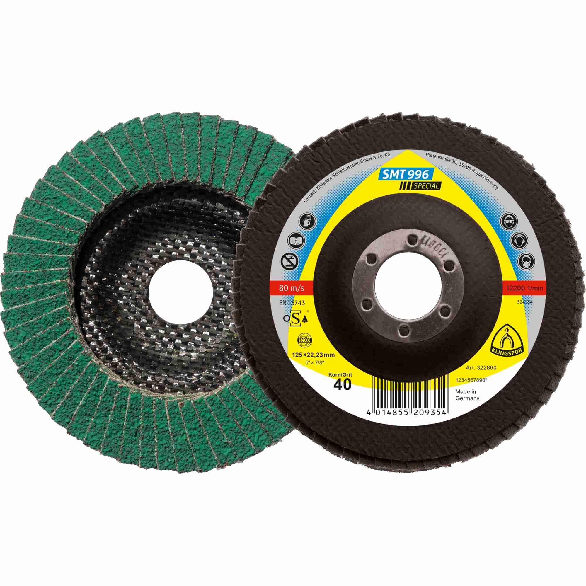 10 x Platorello lamellare KLINGSPOR SMT 996 legatura multipla Ceramica, 125 x 22,23 mm grano 60 convesso Art.: 322853