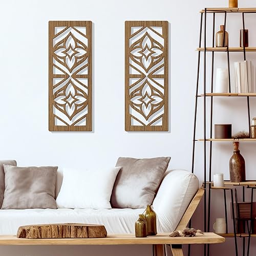 Miniatura 2 de Zzbakress 2 piezas de decoración de pared moderna de mediados de siglo, arte geométrico abstracto de madera para el hogar, sala de estar, dormitorio