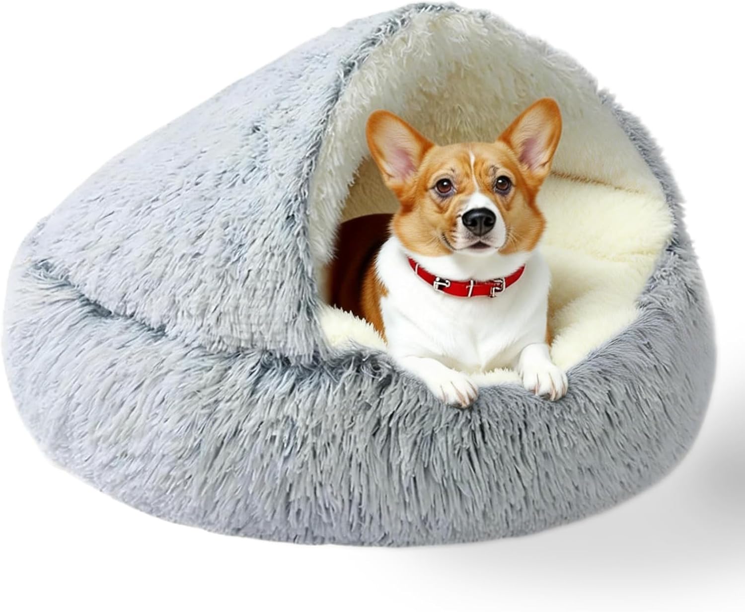 Dog Beds for Small Dogs - 26x26Inch Dog Cave Bed, Cozy Warming Fluffy Pet Cat Sleeping Bag with Washable Removable Cover, Built-in Support, Stable and Not Collapsing for Puppy and Kitten