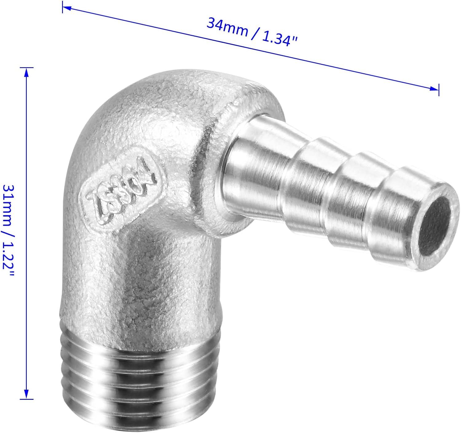 M METERXITY Hose Barb Fittings - 90 Degree Elbow Stainless Steel 8mm Pipe Connector Apply to Water Fuel (G1/4 Male Pipe)