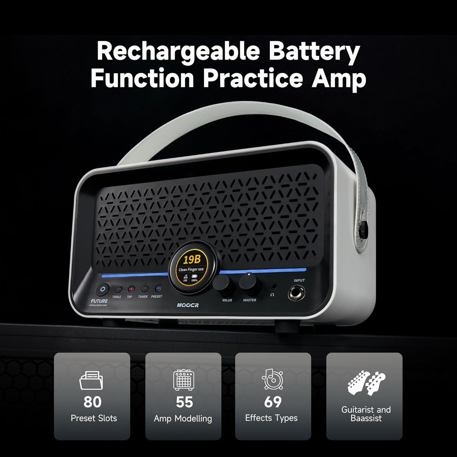 MOOER F15i AI Smart Guitar Amp Touch Screen 15W With Effects Application, 6 Hours Playtime, 55 Amp Models, 66 Effects Types, Loop/Drum Machine/Mod/Reverb/Delay, OTC Record For Electric Guitar And Bass - Image 5