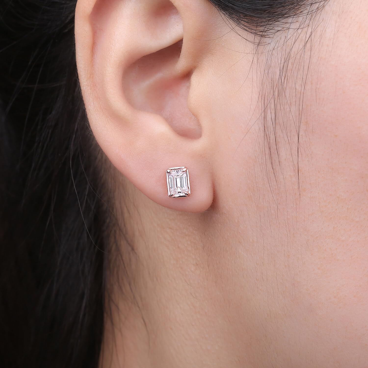 JewelryPalace Szmaragdowy krój 1ct Moissanite Solitaire Kolczyki sztyfty Srebro 925 Kolczyki damskie Srebrne Dziewczyny Kamień szlachetny Prezent Różowe złoto Złoto