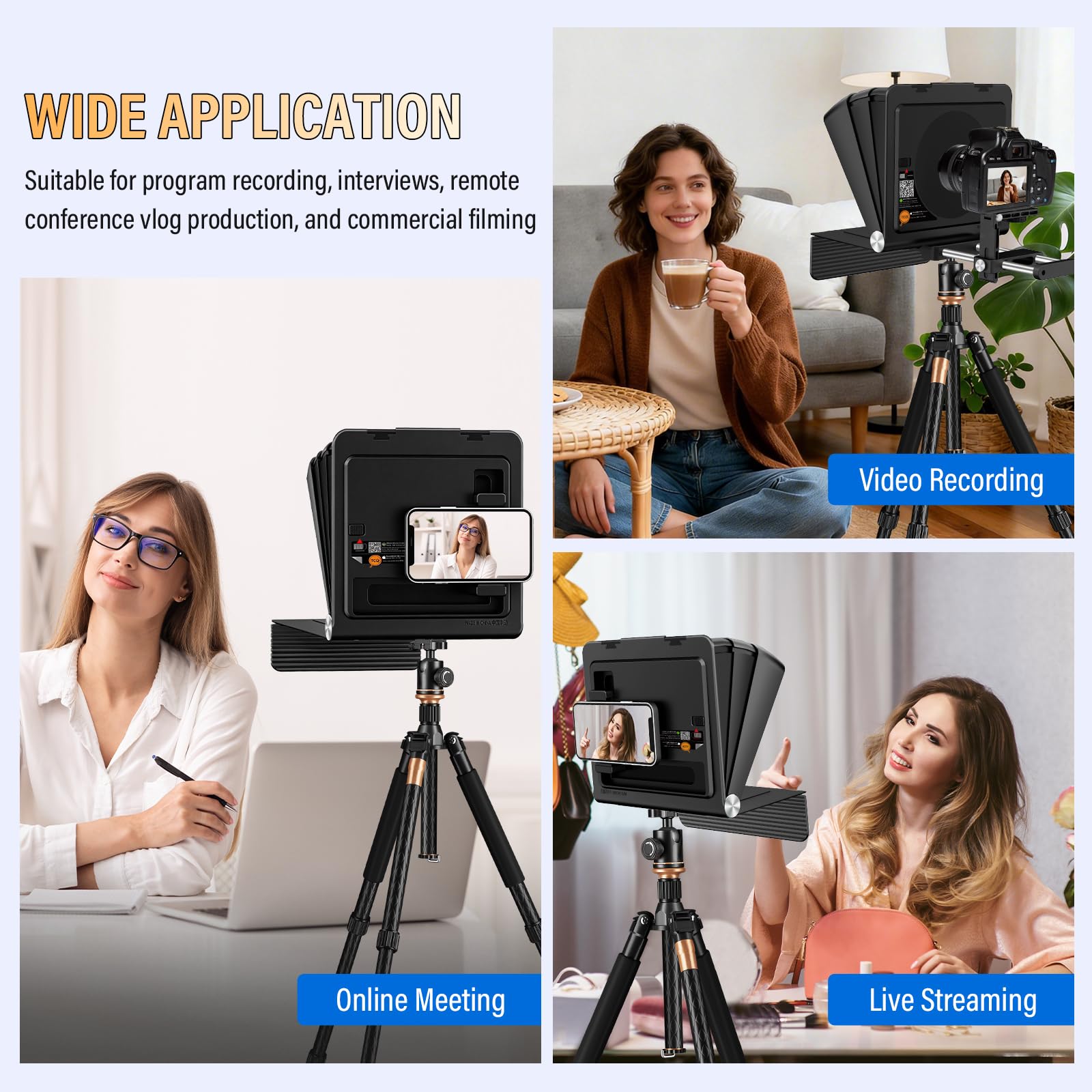 Soonpho T1 Teleprompter for Smartphone Tablet Camera DSLR up to 7.9 inches Supports Wide Angle Lenses with Remote APP Bluetooth Control Compatible with iOS/Android Systems for Vlog Live Streaming