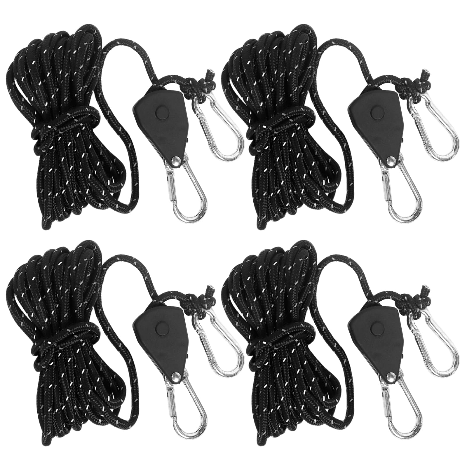 4 Pcs Reflective Tent Guy Ropes, 4 M Portable Adjustable Fix Camping Rope, Ratchet Hangers Buckle Rope with Aluminum Adjuster, Reflective Guide Ropes for Outdoor, Camping, Grow Lights