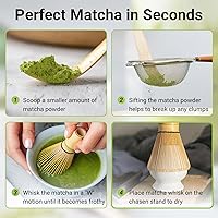 Vista 3 de Juego de Batidor de Bambú Matcha - Batidor de Matcha (Chasen), Soporte para Batidor (Blanco), Colador, Cuchara para Té y Cuchara de Té