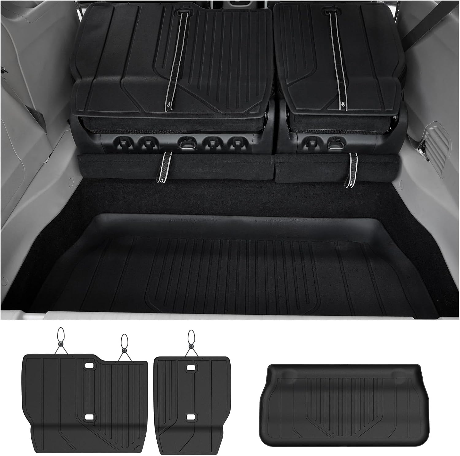 Cargo Lower Mat Backrest Mats for Chrysler Pacifica 2017-2025 2026 7/8 Seats(Only Gas), Fit Voyager 2020-2025, All Weather TPE Trunk Cargo Liner Mat Accessories Backrest Mat for 3rd Row & Lower Mat for Well Area