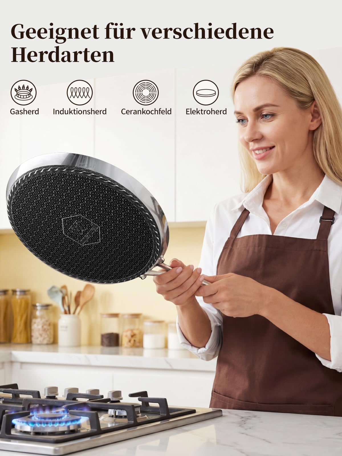 Innerwell 26 cm Crepes Pfanne aus Edelstahl, Pfannkuchenpfanne mit Kratzfeste Antihaftbeschichtung, Omlettpfanne Edelstahlgriff, Schwarz, Induktions Kompatibel，PFOA-frei