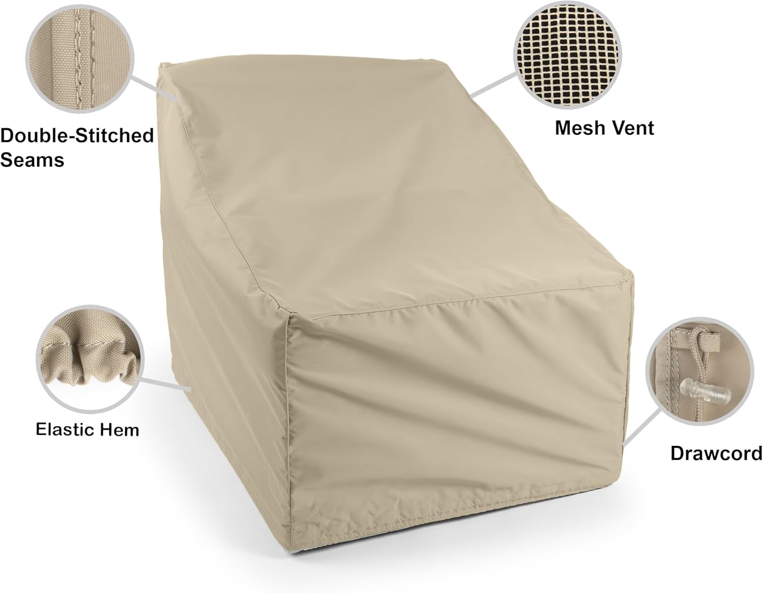 Covermates Elite Outdoor Sectional Armless Chair Cover – Water-Resistant 300D Polyester Patio & Garden Chair Protection with Drawcord Hem, Buckle Straps & Mesh Vents, 34W x 38D x 35H, Khaki