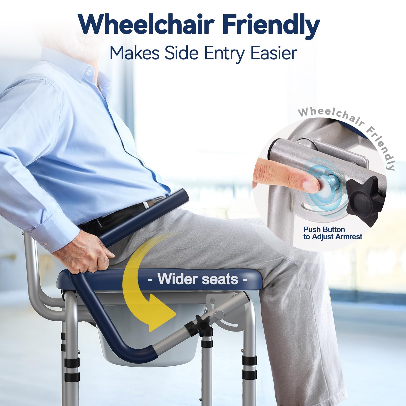 M73 Drop Arm Bedside Commodes for Seniors, Potty Chair for Adults — Amazon image 3