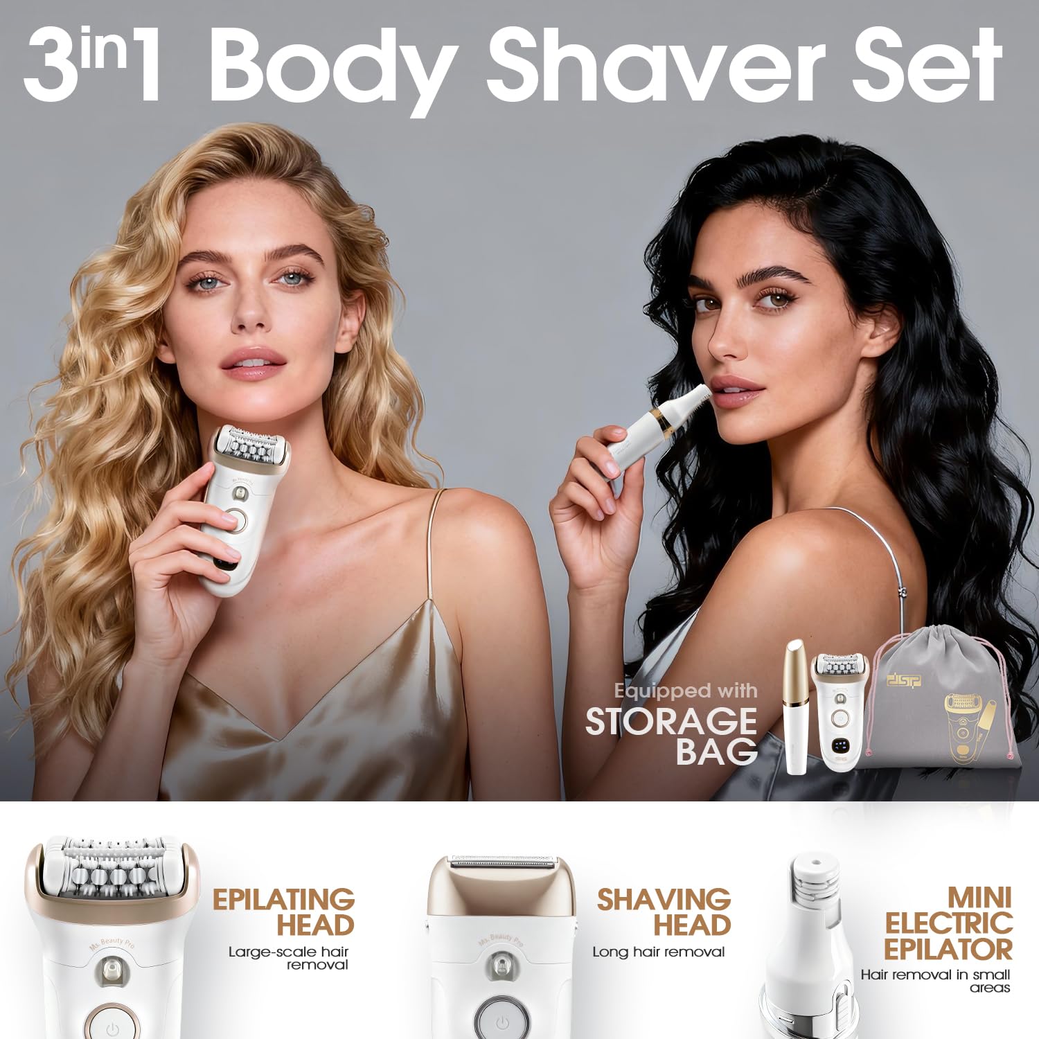 DSP Kit de beauté 4 en 1 pour femme : épilateur, appareil d'épilation, rasoir électrique et tondeuse, étanche avec charge rapide, accessoires inclus – Appareil parfait pour la maison
