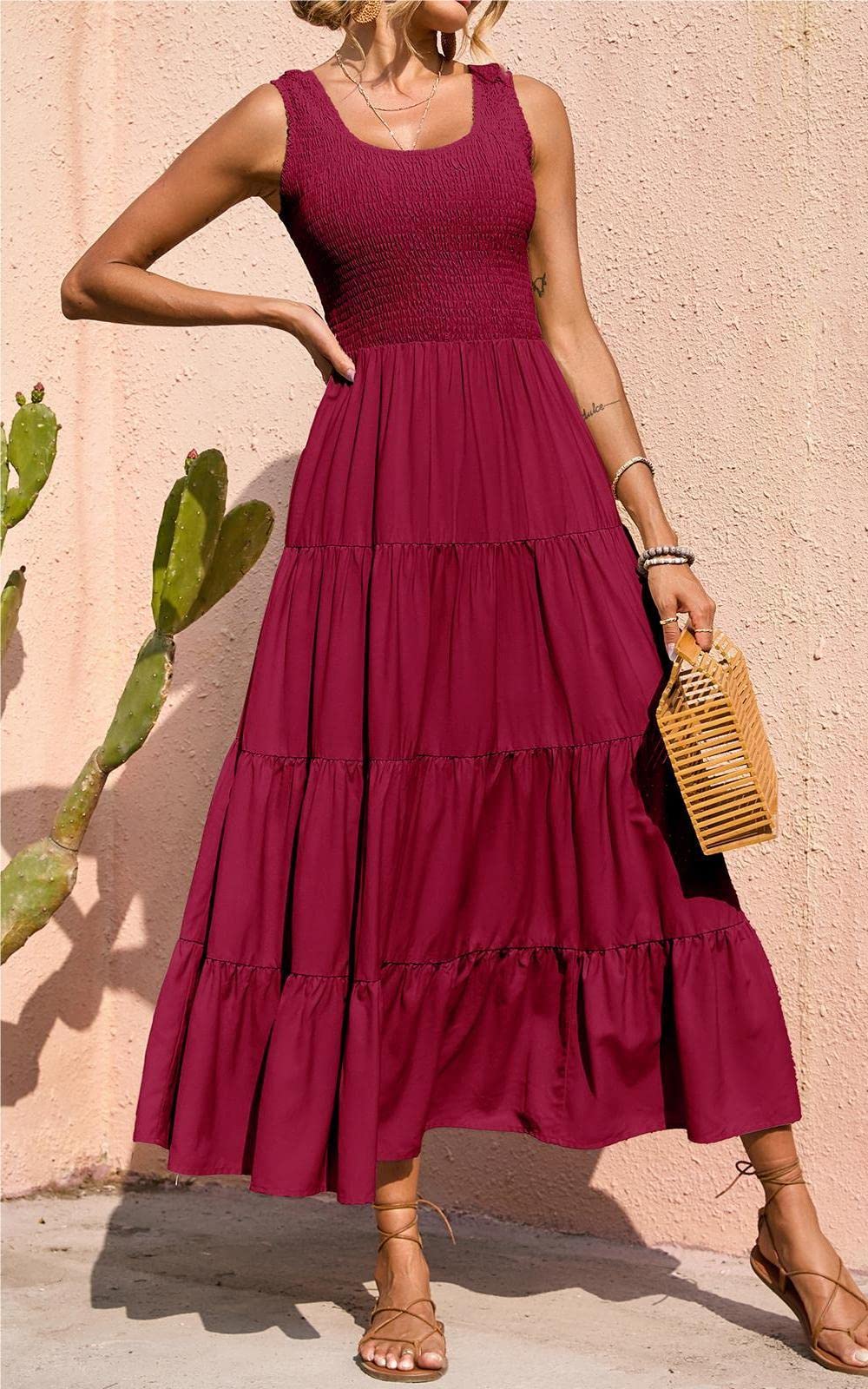 PRETTYGARDEN Smocked Tank Summer Dresses For Women 2025 Sleeveless Wedding Guest Dresses For Women Long Dress Vestido Informal Mujer