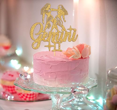 Miniatura 4 de Decoración de pastel de cumpleaños con purpurina dorada de Géminis, decoración de pastel energético de Géminis grande, 12 constelaciones,