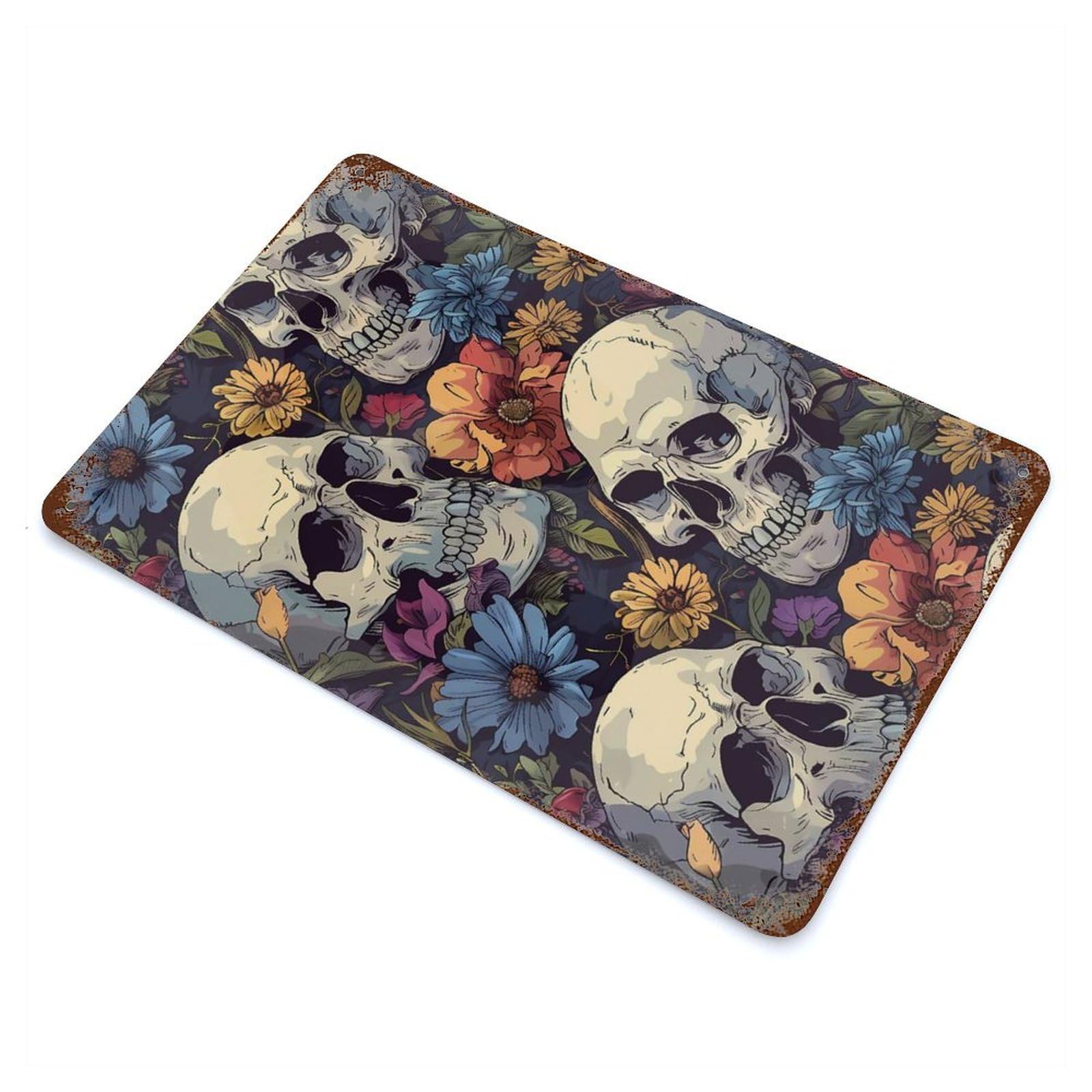 Garage Style Skulls And Roses Vintage Rust Metal Sign 11.8"x7.9", Vintage Wall Decor for Bar And Workshop